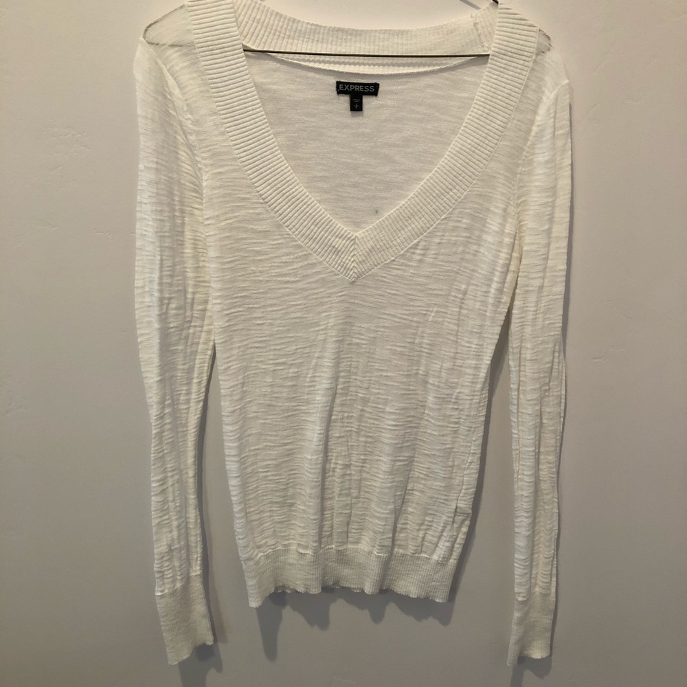 Express White V-Neck Shirt Sz Small
